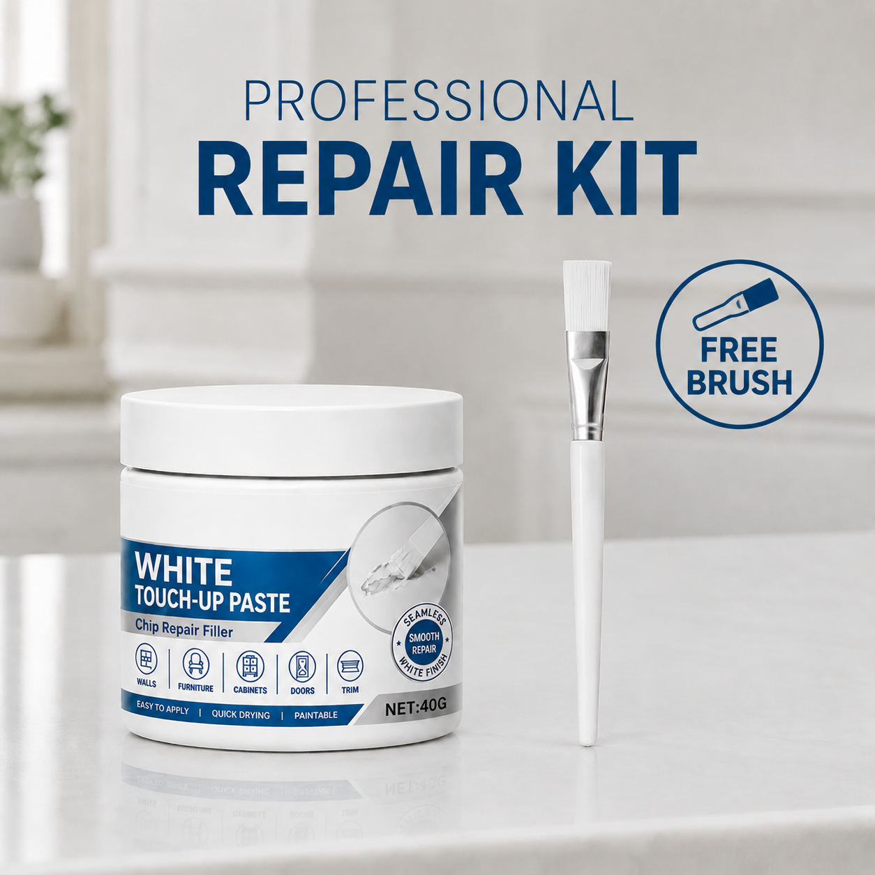 White Furniture Touch-Up Paste with Brush