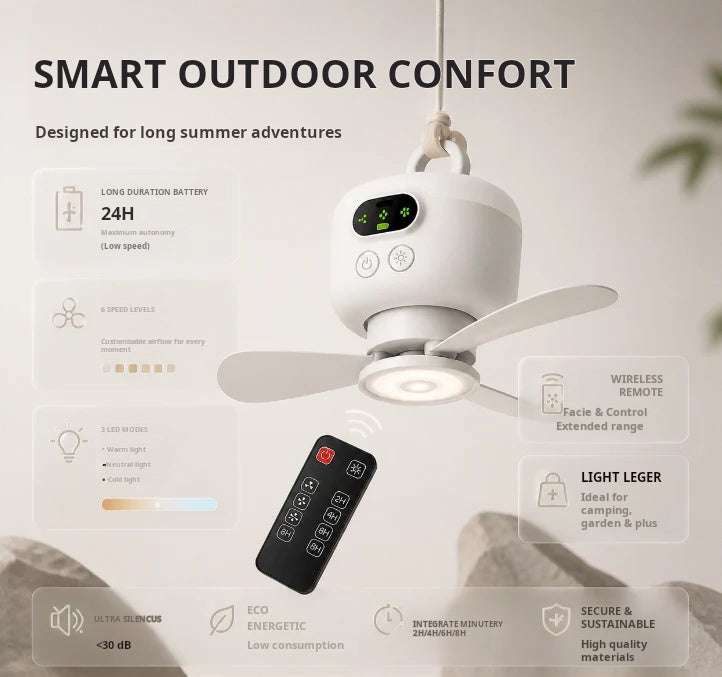 ⏳🔥LIMITED-TIME 50% OFF! 🌬️ Rechargeable Ceiling Fan with LED Light – Cool & Bright Anywhere ✨