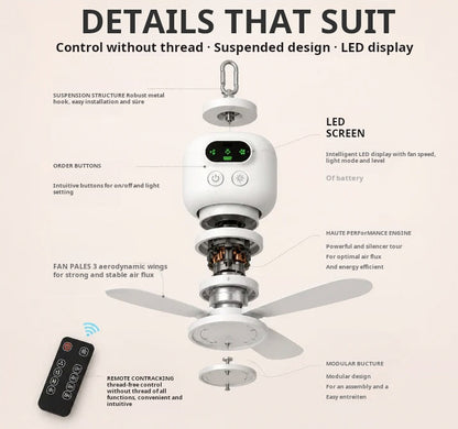 ⏳🔥LIMITED-TIME 50% OFF! 🌬️ Rechargeable Ceiling Fan with LED Light – Cool & Bright Anywhere ✨