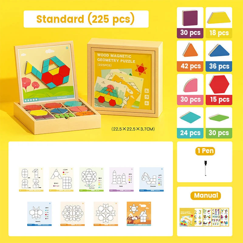 Wooden Magnetic Pattern Block Puzzle Set