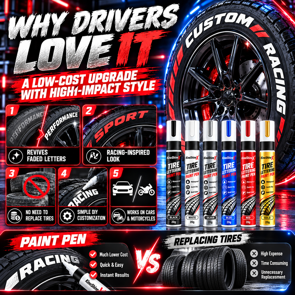 🥳Last Day! Buy 1 get 1 Free!🎉Tire Letter Paint Pen – Permanent-Style DIY Tire Lettering Marker, Waterproof, UV-Resistant & Heat-Resistant for Cars & Motorcycles🔥