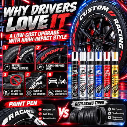 🥳Last Day! Buy 1 get 1 Free!🎉Tire Letter Paint Pen – Permanent-Style DIY Tire Lettering Marker, Waterproof, UV-Resistant & Heat-Resistant for Cars & Motorcycles🔥