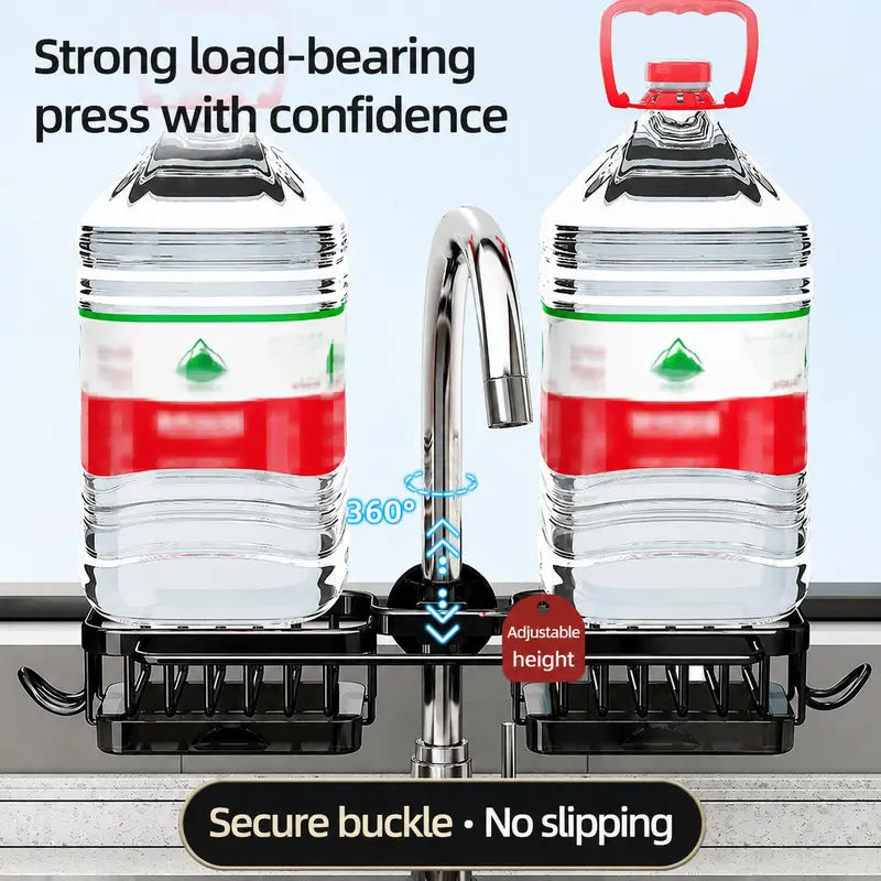 🧽🚰Faucet‑Mounted Sink‑Sponge‑Holder | Tool‑Free Install, Removable‑Drip‑Tray & Side‑Hook🏠