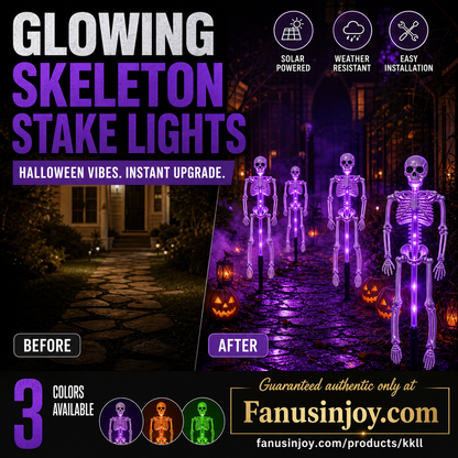 👻50% Off For Halloween! 💀Best Decorations For Spooky Ghost Vibes!🎃💡 Solar Skeleton Stake Lights – Glow In The Dark, Solar Powered, Easy To Install. Ideal For Haunted Yard, Porch & Walkway! 👻🪦✅