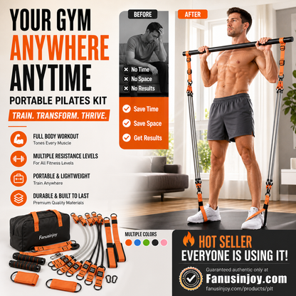 🔥Limited Time 50% Off！💪Essential for fitness enthusiasts！🧘🏻‍♀️Do Pilates training at home！🏋️‍♀️Portable Pilates Bar Kit with 6 Resistance Bands