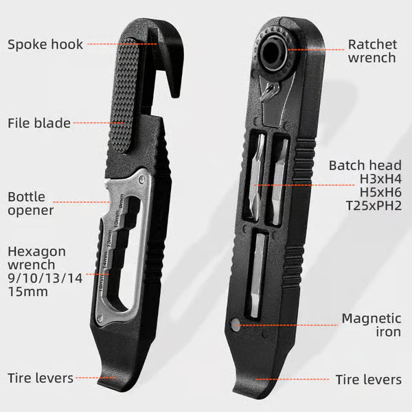 Multi-function Ratchet Tire Lever with Hex Wrench and File Blade