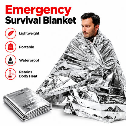 🚨 Emergency outdoor Survival Blanket – Compact Silver Thermal Shelter for Emergency Kits