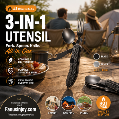 🍴Must-have for outdoor trips 🥄4-In-1 Outdoor Folding Multifunctional Tableware