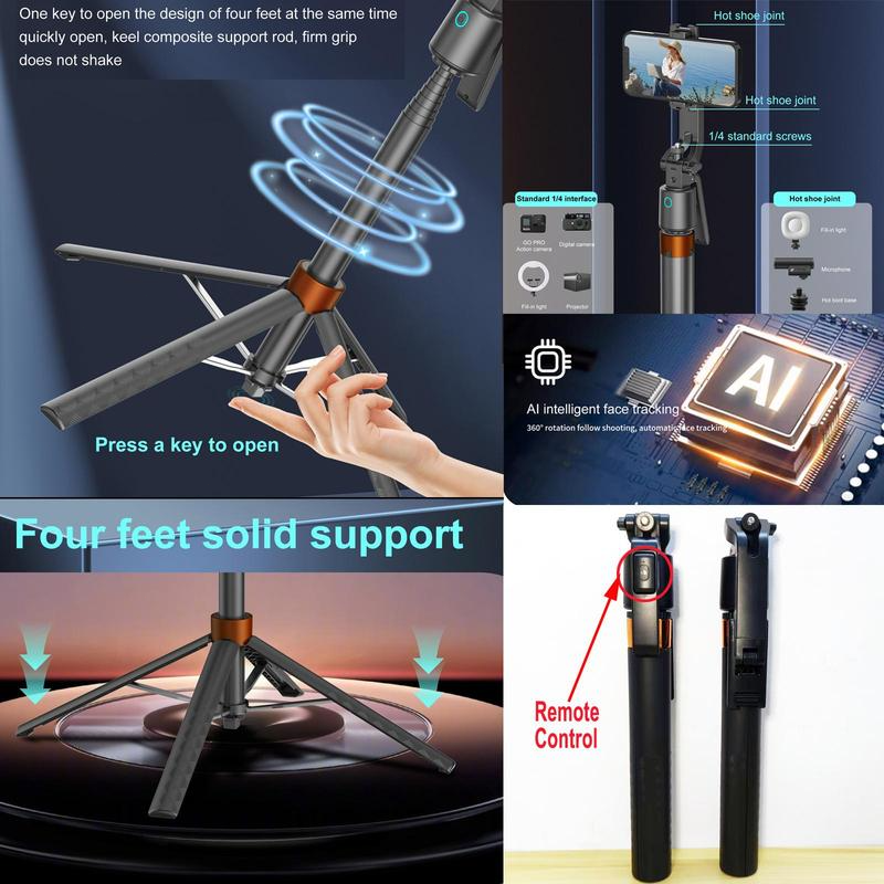 360° rotating selfie stick tripod, rechargeable smart face tracking tripod