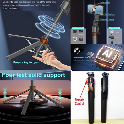 360° rotating selfie stick tripod, rechargeable smart face tracking tripod
