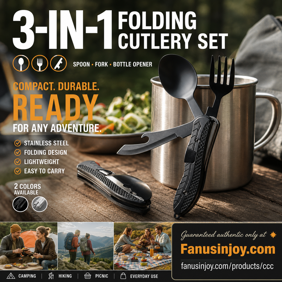 🍴Must-have for outdoor trips 🥄4-In-1 Outdoor Folding Multifunctional Tableware