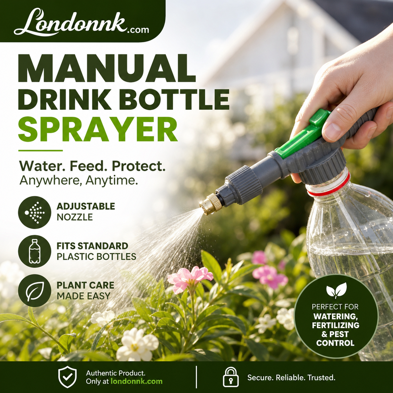 🌿50% OFF NOW! Manual Drink Bottle Sprayer with Adjustable Nozzle‑Portable DIY Garden Spray Tool, Fits Standard Plastic Bottles for Plant Watering, Fertilizing & Pest Control
