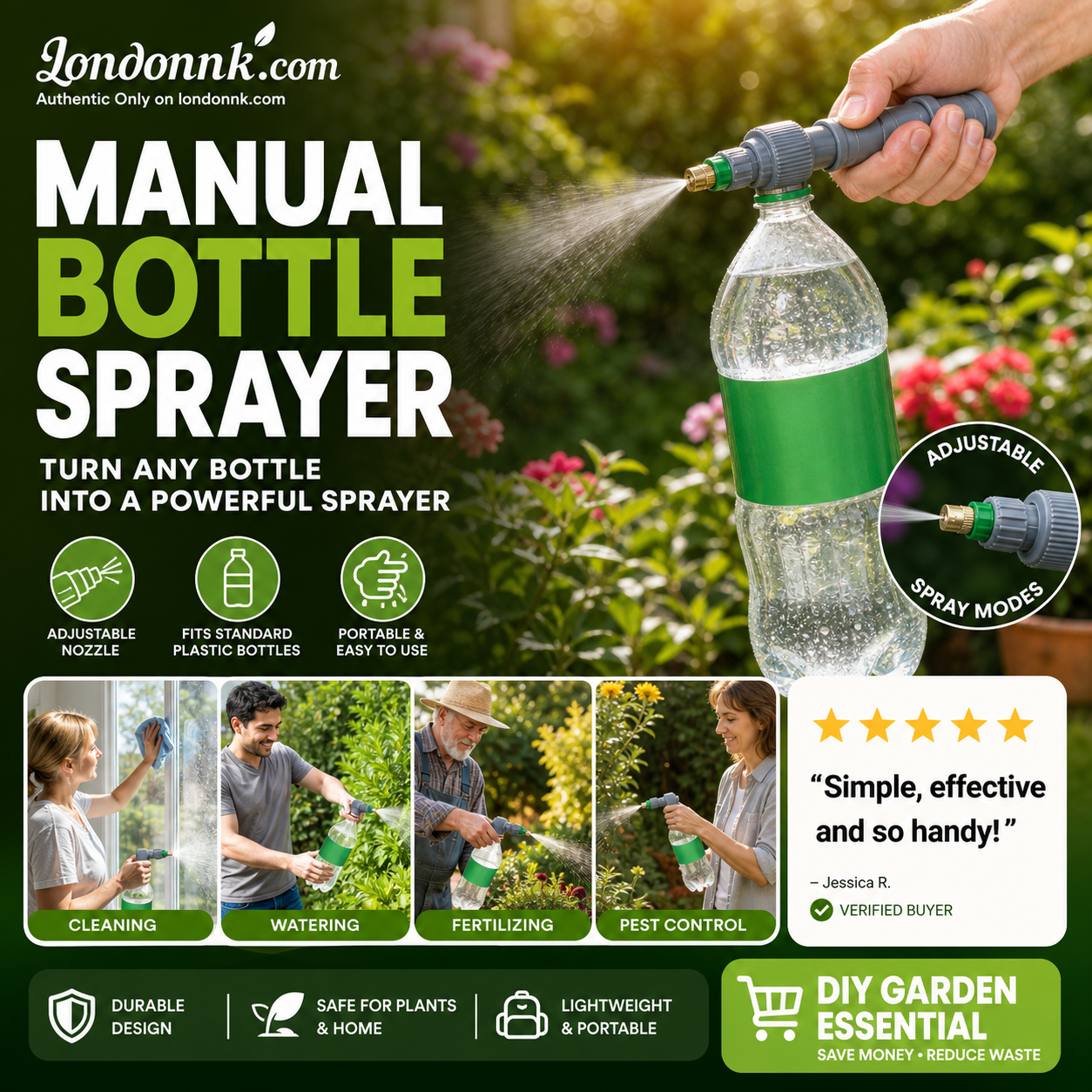 🌿50% OFF NOW! Manual Drink Bottle Sprayer with Adjustable Nozzle‑Portable DIY Garden Spray Tool, Fits Standard Plastic Bottles for Plant Watering, Fertilizing & Pest Control
