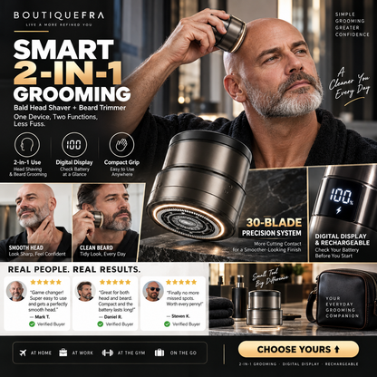 🎉 Hot Sale — Over 14,000 Sold! ⚡🔥 2-in-1 Smart Electric Bald Head Shaver and Beard Trimmer with Digital Display