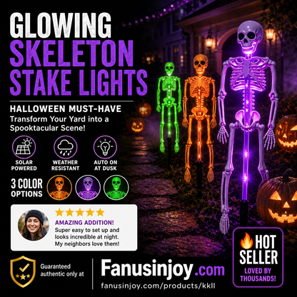 👻50% Off For Halloween! 💀Best Decorations For Spooky Ghost Vibes!🎃💡 Solar Skeleton Stake Lights – Glow In The Dark, Solar Powered, Easy To Install. Ideal For Haunted Yard, Porch & Walkway! 👻🪦✅