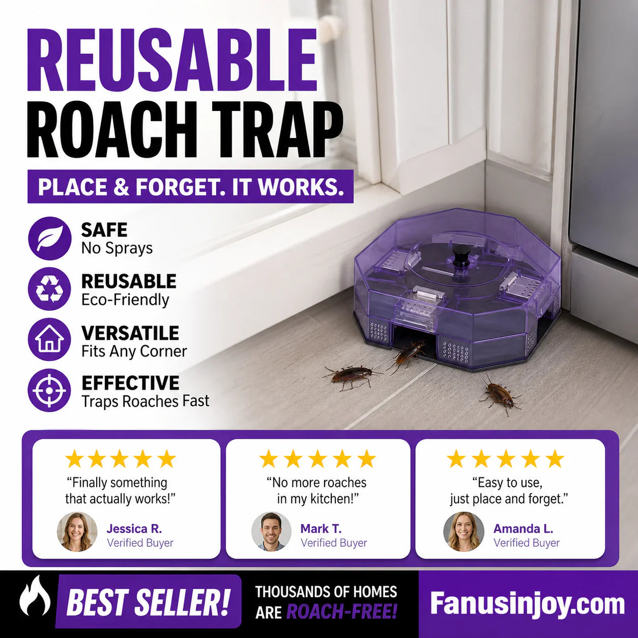 🔥Reusable Effective Roach Trap， Non-Toxic Sticky Cockroach Catcher for Kitchen Home Indoor Pest Control