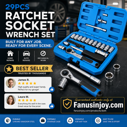 🥳2026 HOT SALE🥳💞50K+ SOLD!🔧🚗 50% OFF! 29pcs Core Ratchet Socket Wrench Kit – Chrome‑vanadium steel, 11 sockets & 10 bits. Perfect for car repairs & DIY – save on garage bills! 🛠️✨