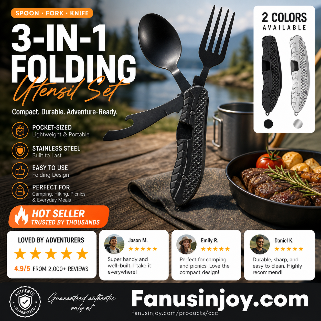 🍴Must-have for outdoor trips 🥄4-In-1 Outdoor Folding Multifunctional Tableware