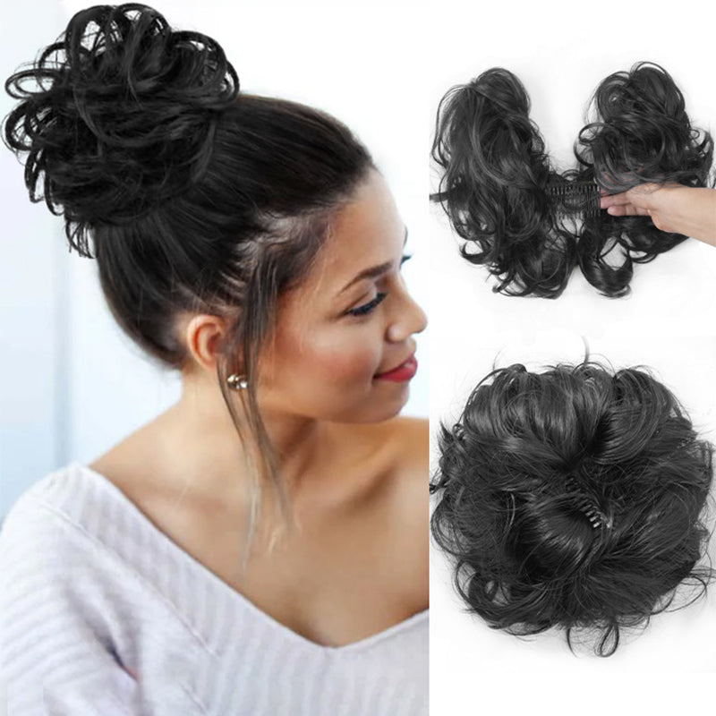 Messy Side Comb Hair Bun – Instant Voluminous Updo Clip-In – 10-Second Effortless Styling, Slip-Proof All-Day Hold, Premium Heat-Friendly Fiber Up to 160°C & Lightweight Only 90g – 3 Placement Styles 🎀