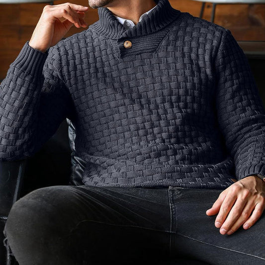 Men's Textured Stand Collar Pullover Premium Wool Sweater