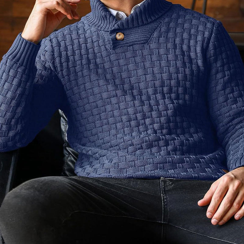 Men's Textured Stand Collar Pullover Premium Wool Sweater