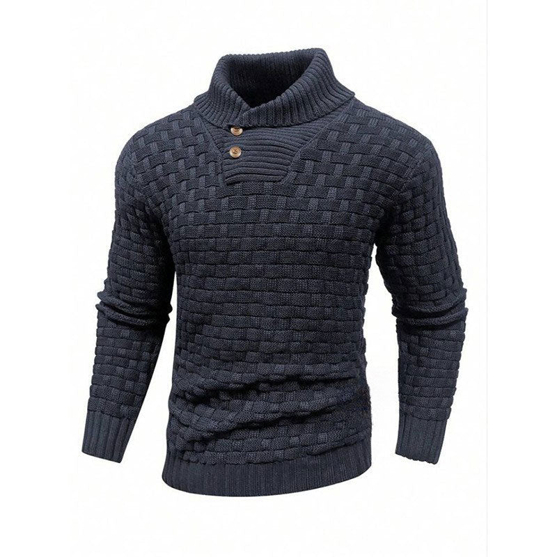 Men's Textured Stand Collar Pullover Premium Wool Sweater