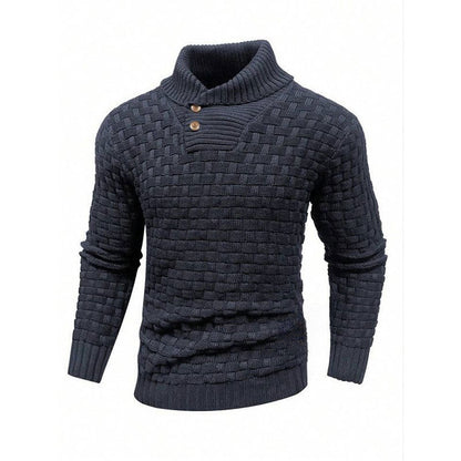 Men's Textured Stand Collar Pullover Premium Wool Sweater