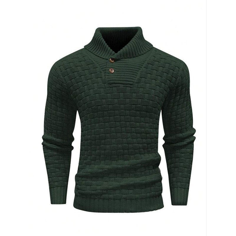 Men's Textured Stand Collar Pullover Premium Wool Sweater