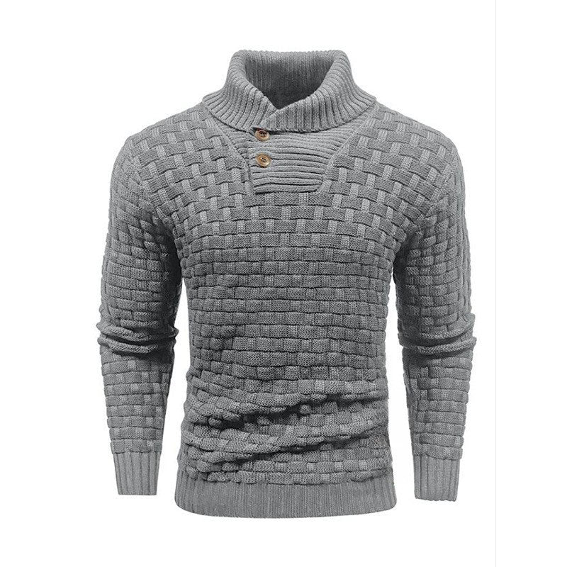 Men's Textured Stand Collar Pullover Premium Wool Sweater