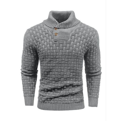 Men's Textured Stand Collar Pullover Premium Wool Sweater