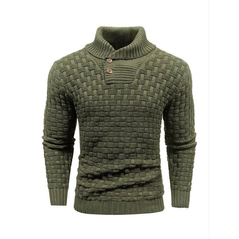 Men's Textured Stand Collar Pullover Premium Wool Sweater