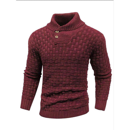 Men's Textured Stand Collar Pullover Premium Wool Sweater