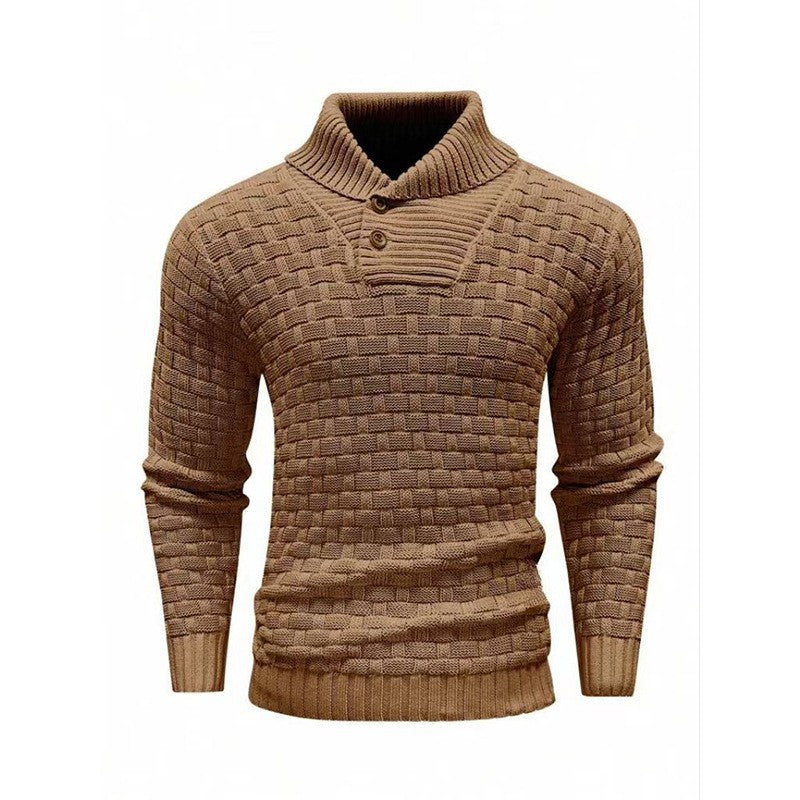 Men's Textured Stand Collar Pullover Premium Wool Sweater