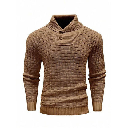 Men's Textured Stand Collar Pullover Premium Wool Sweater