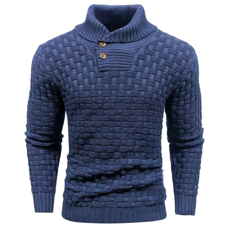 Men's Textured Stand Collar Pullover Premium Wool Sweater