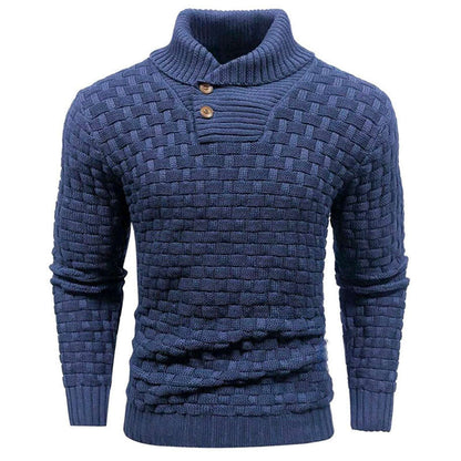 Men's Textured Stand Collar Pullover Premium Wool Sweater