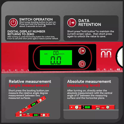 📏🔧 Multi-Function Magnetic Level with LCD Digital Display – High Precision for Construction & DIY ⚡📐 Perfect for framing, plumbing, and angle measurement, ensuring accuracy every time. Easy-to-read screen, durable build, and time-limited special offer!