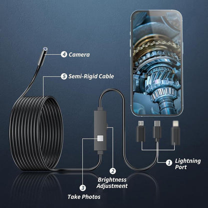 🥳2026 HOT SALE🥳💞50K+ SOLD! 📱🔍 50% OFF! Waterproof HD Endoscope Camera – 200W HD, 8mm probe. Type-C/Micro/Lightning – plug & play with 99% phones. Ideal for tight spaces! 🔌✨