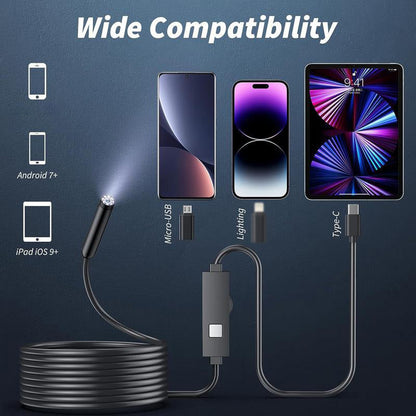 🥳2026 HOT SALE🥳💞50K+ SOLD! 📱🔍 50% OFF! Waterproof HD Endoscope Camera – 200W HD, 8mm probe. Type-C/Micro/Lightning – plug & play with 99% phones. Ideal for tight spaces! 🔌✨