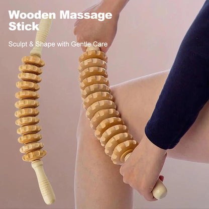 🔥12 Rollers Curved Wooden Massage Stick