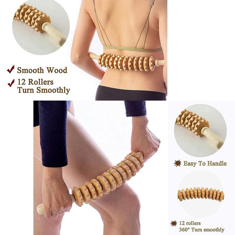 🔥12 Rollers Curved Wooden Massage Stick