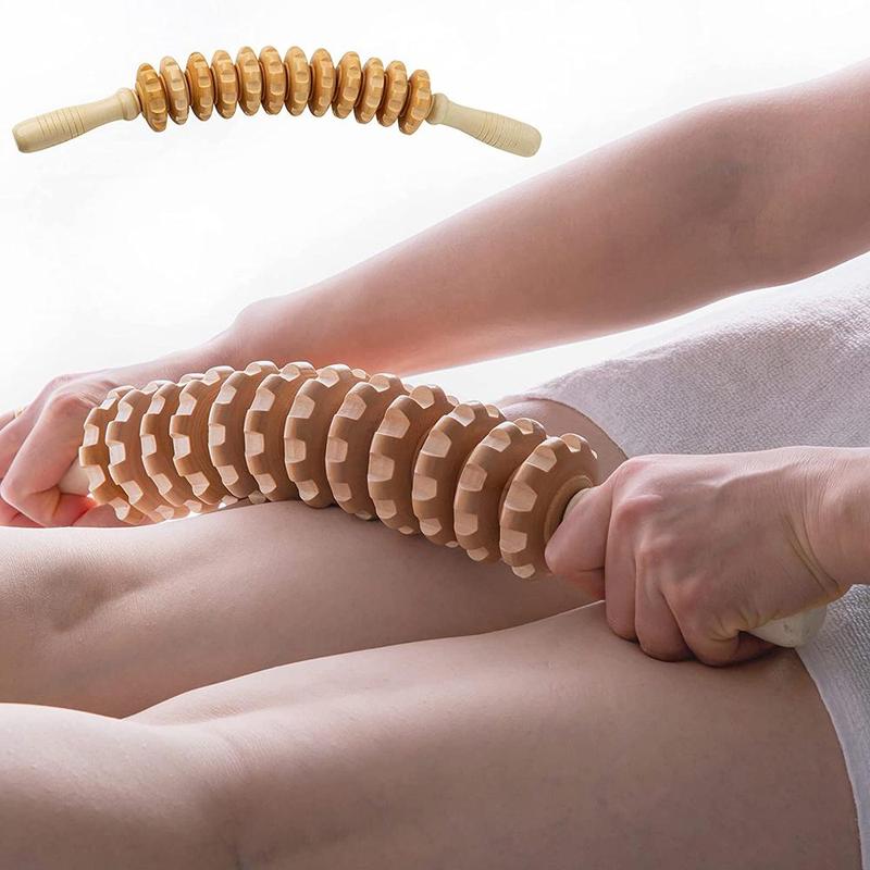 🔥12 Rollers Curved Wooden Massage Stick