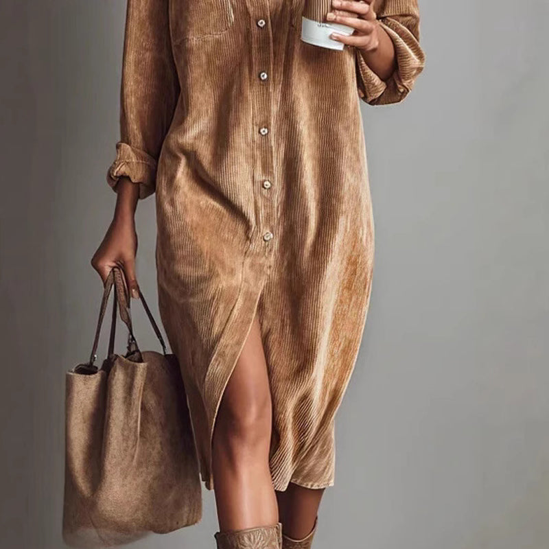 🔥 55% OFF! Effortless Chic Corduroy Shirt Dress – Soft, Cozy & Versatile for All Seasons 🍂