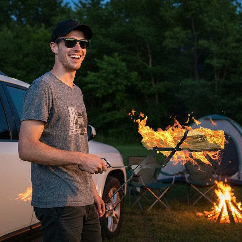 🔥Durable & Foldable Firewood Tongs