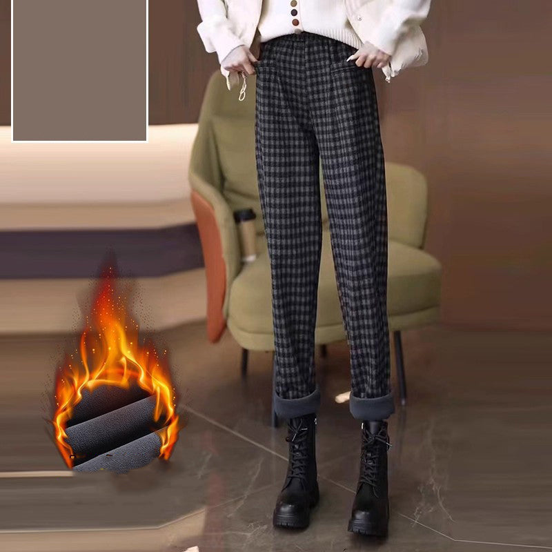 Women's Elegant Plaid Velvet Straight Pants