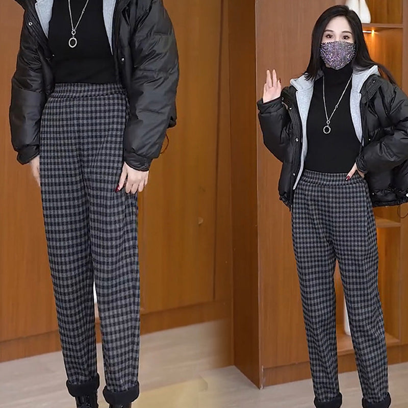 Women's Elegant Plaid Velvet Straight Pants