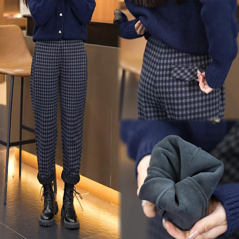 Women's Elegant Plaid Velvet Straight Pants