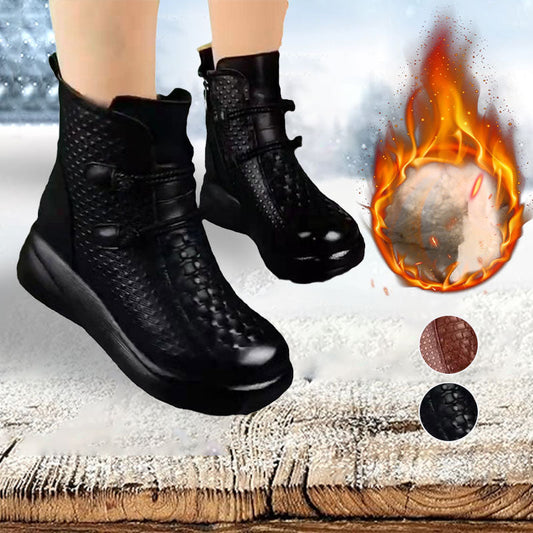 Women's Plush Lined PU Leather Platform Ankle Boots