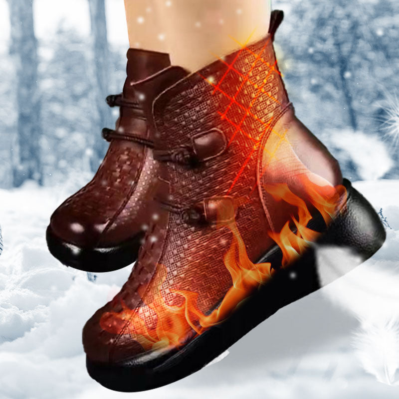 Women's Plush Lined PU Leather Platform Ankle Boots