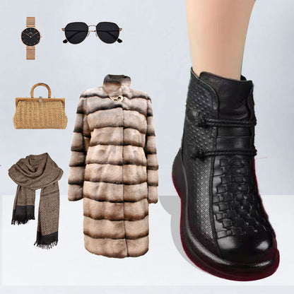 Women's Plush Lined PU Leather Platform Ankle Boots